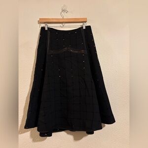 Veronica Beard Elegant Black Midi Skirt With Cutouts 100% Virgin Wool